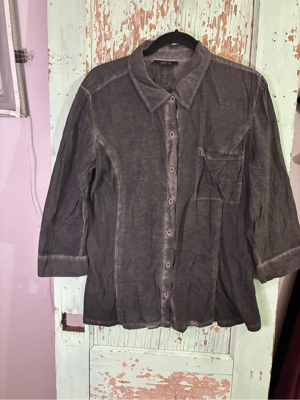 Style & Co. Charcoal Gray burn out Button-Down Shirt